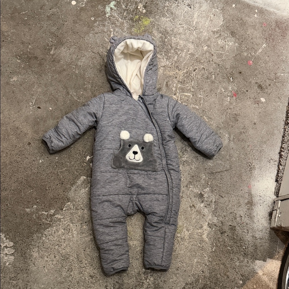 wonder nation Gray Hooded Bear One-Piece Snowsuit